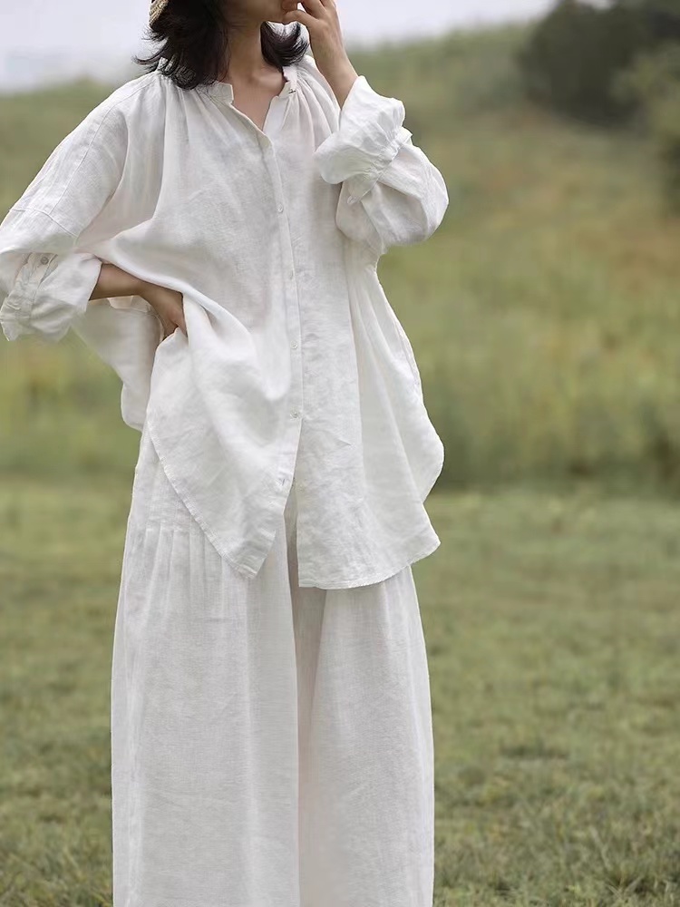 Linen Pant Wide - Set Camicia in Cotone e Lino