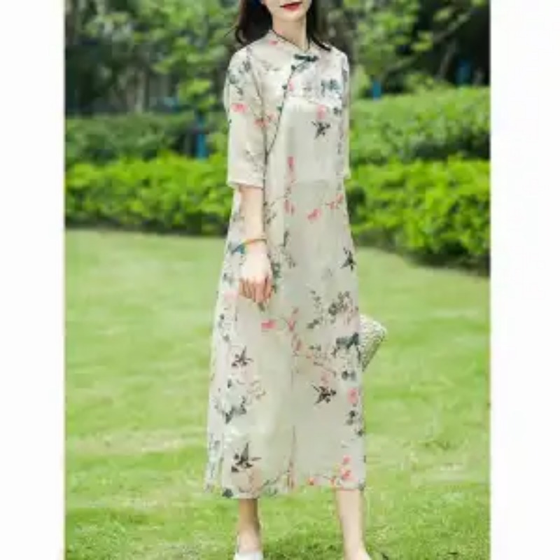Abito Cheongsam in Lino Stile  - Midi Skirt Floral recensione e prezzo